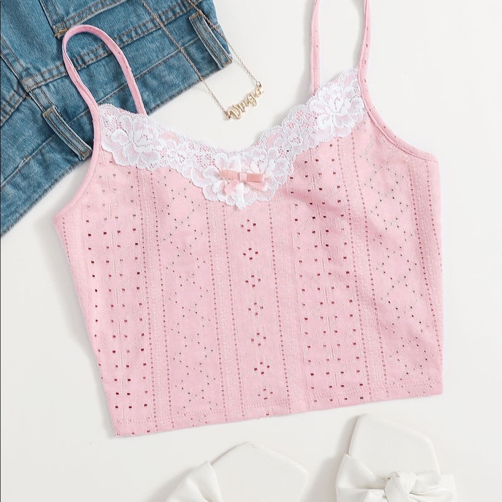 Lace Trim bow front cami top